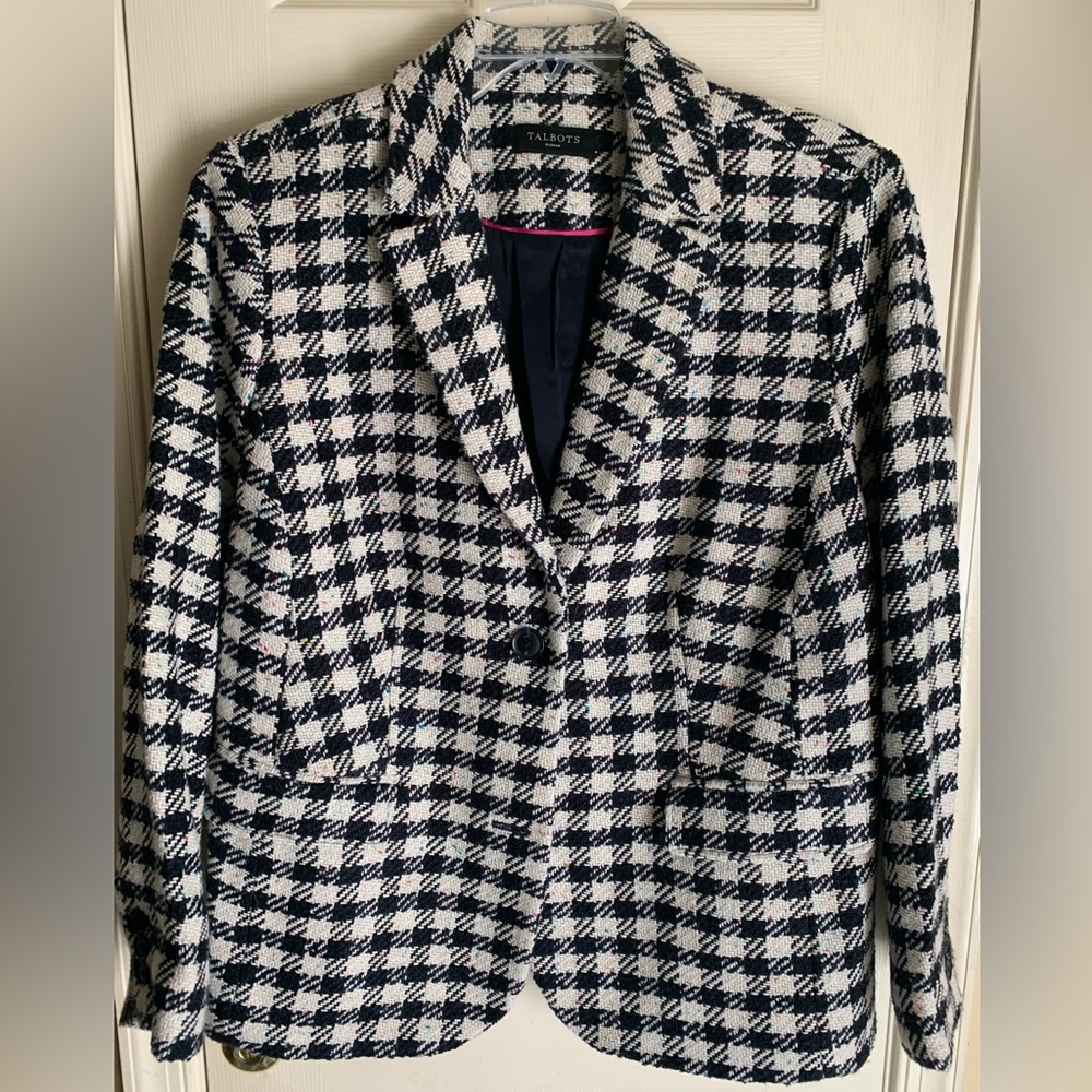 Talbots Black and White Houndstooth Blazer